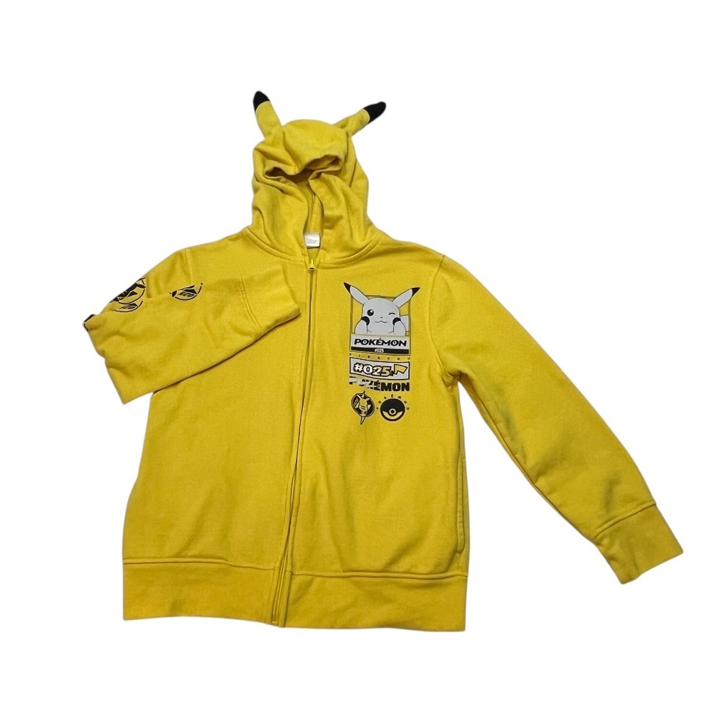 Pokemon Pikachu Yellow Zip Up Hoodie with Ears Youth Large Graphic Sweatshirt